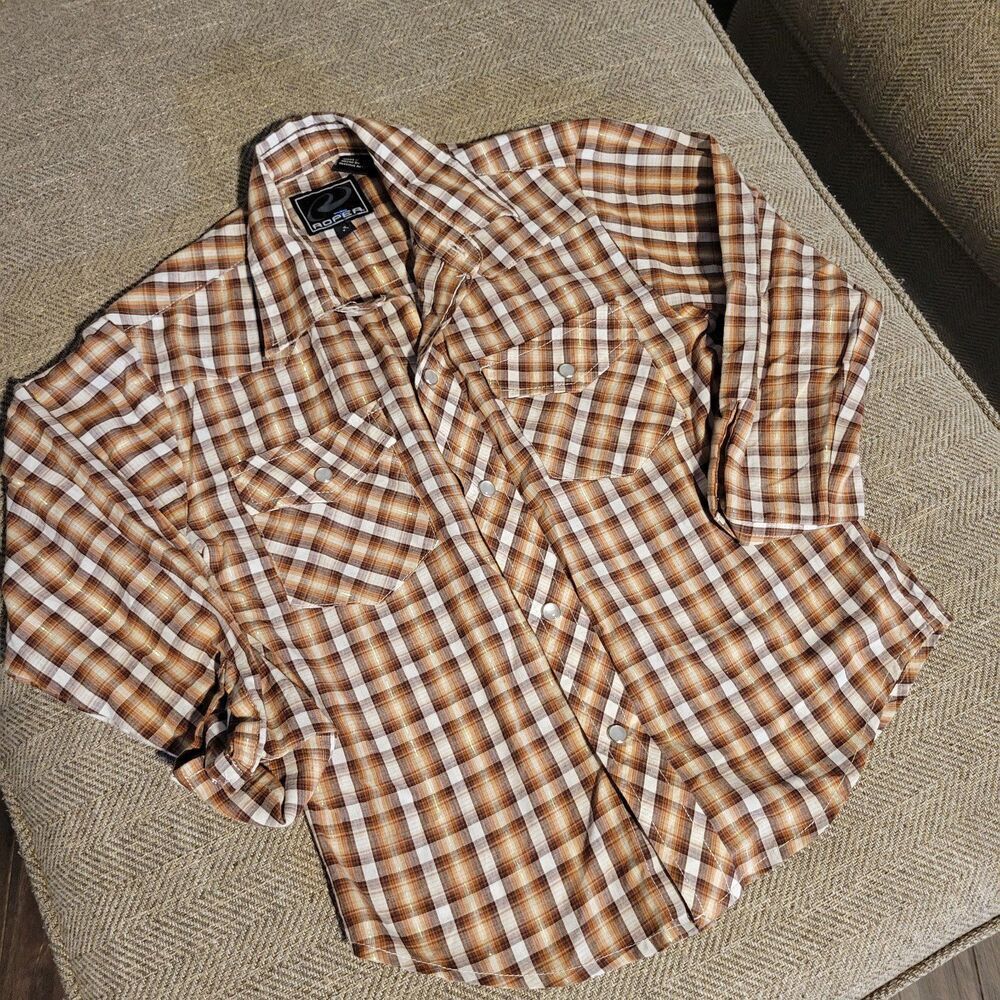 Roper Plaid Western Shirt Menswear Cowboy Rodeo Brown Cream Long Sleeve